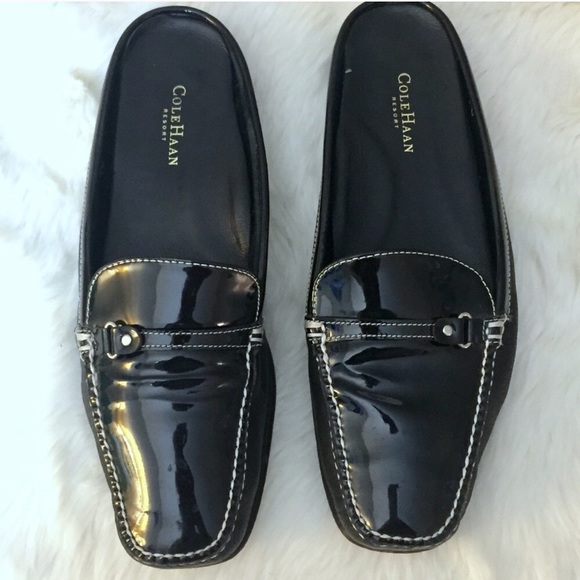 Cole Haan Shoes - Cole Haan Resort Mule Slides Patent Leather Black